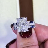 Vintage 2 PCS Blue Cushion Cut Sterling Silver Bridal Set