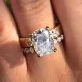 Sparkling 2PCS Cushion Cut Sterling Silver Bridal Set With Clover Design Band