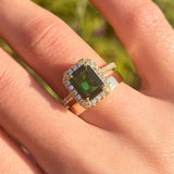 2 Pcs Green Emerald Cut Halo Design Bridal Sets In Golden Tone