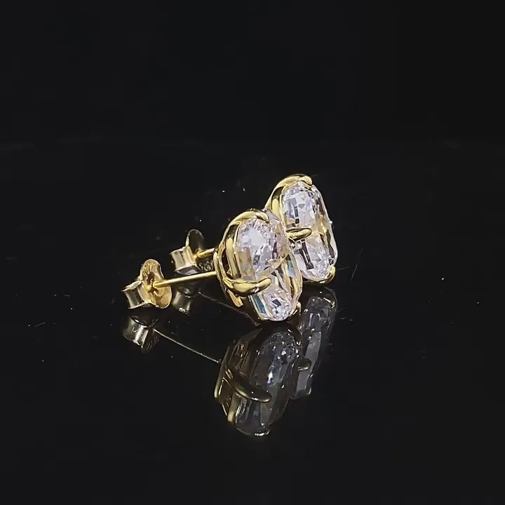 Luxury Rectangular Design Radiant Cut  Silver Stud Earrings