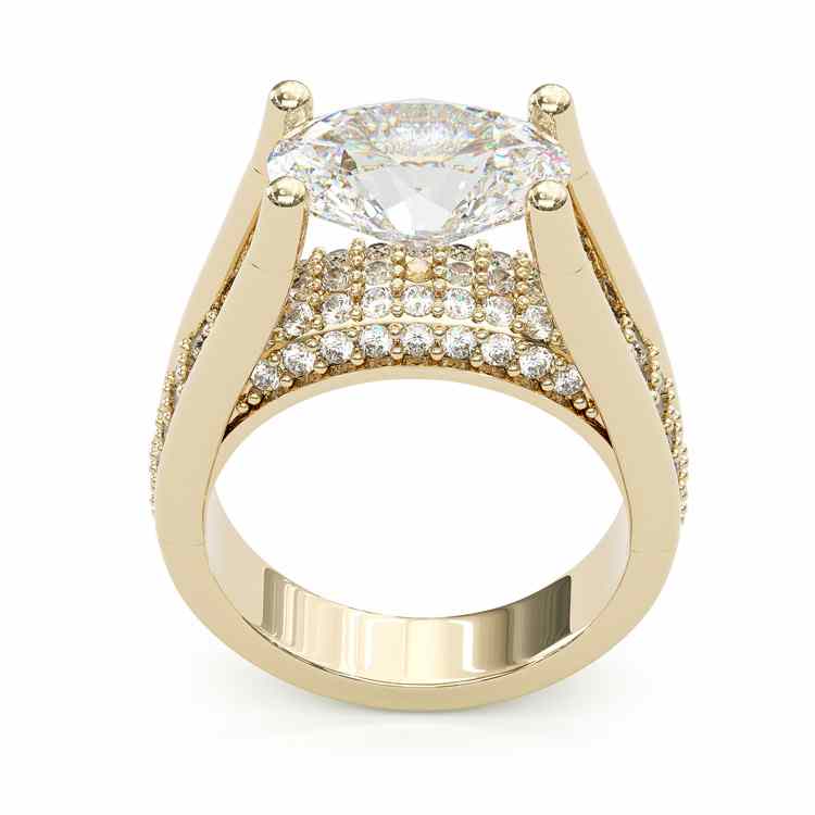 4.5ct Distinctive Inverted Tension-set Oval Cut Sterling Silver Moissanite Engagement Ring