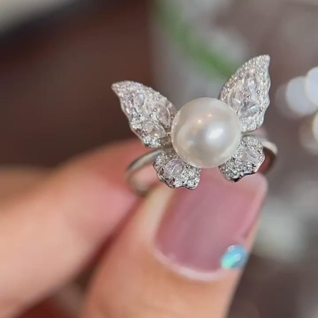 Butterfly Pearl  Fashionable Adjustable Ring In Sterling Silver