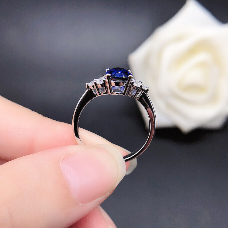 Blue Oval Cut Sterling Silver Ring