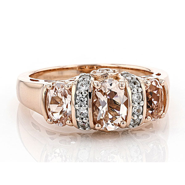 Luxurious Rose Golden Tone Three Stone Champagne Sterling Silver wedding Band