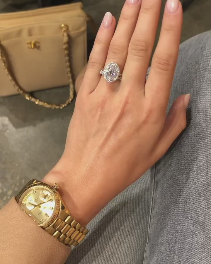 Elegant Halo Oval Cut Wedding Bridal Set In Sterling Silver