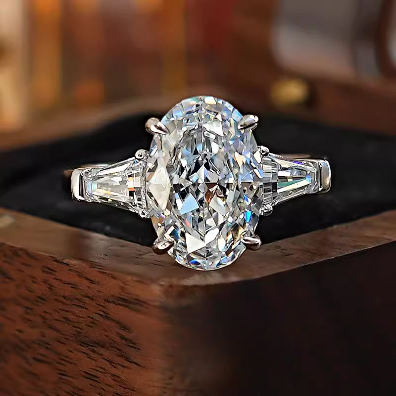 Stunning Three Stone Oval Cut Sterling Silver Ring