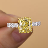 Two-tone Cushion Cut Yellow Gemstone Engagement Ring In Sterling Silver