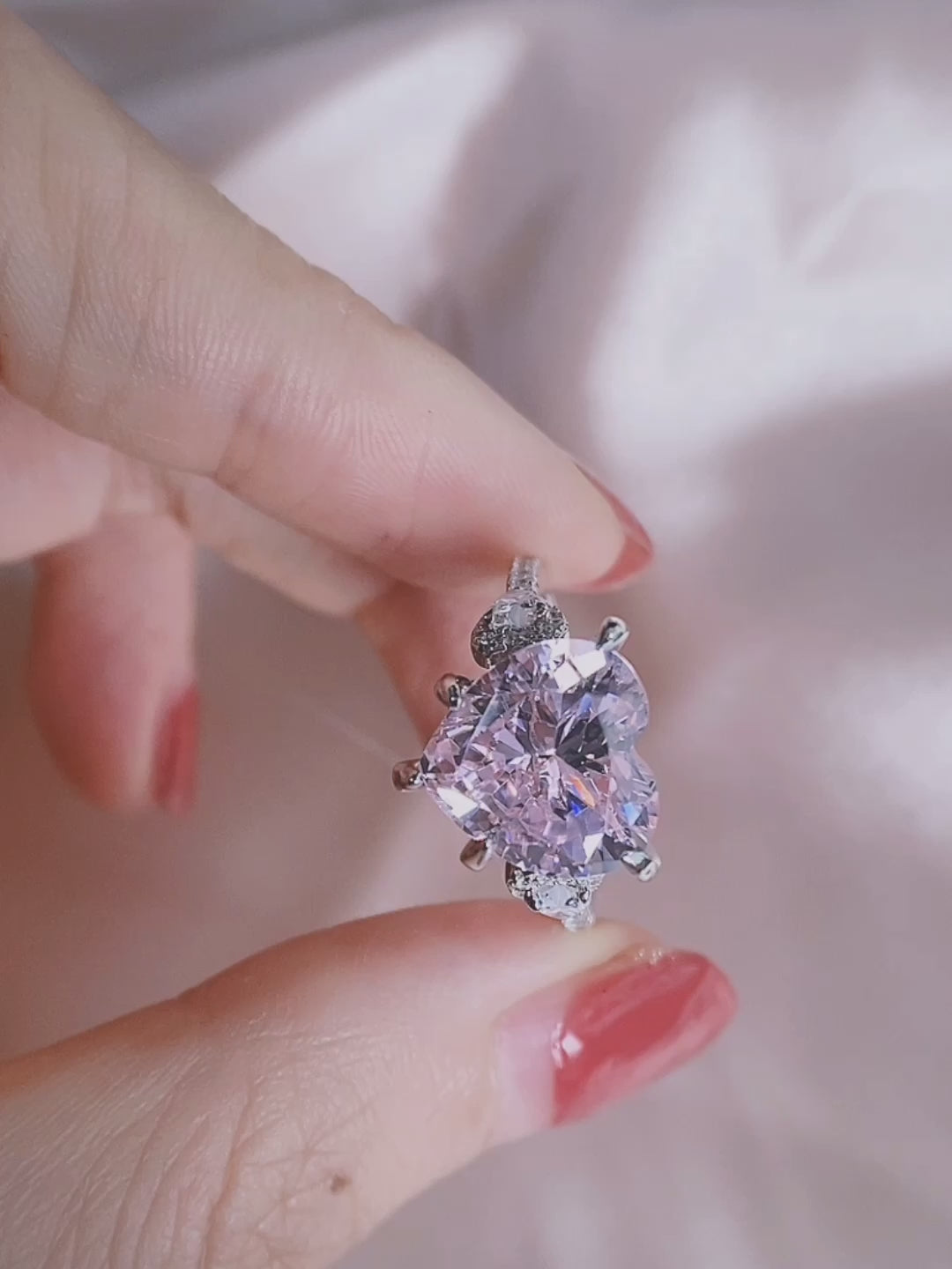 Romantic Pink Gemstone Heart Cut Sterling Silver Engagement Ring