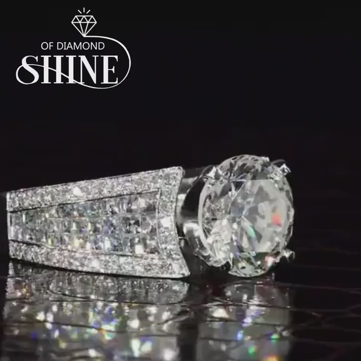 Round Cut Sterling Silver Engagement Ring with Widen Edge