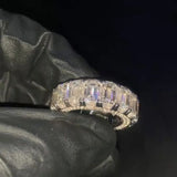 Men's 1ct Each Emerald Cut White Sapphire Eternity Paved Handmade Engagement Ring