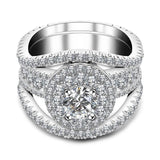 Round Cut  Halo Engagement Ring in Sterling Silver with Guard Enhancer