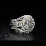 Round Cut  Halo Engagement Ring in Sterling Silver with Guard Enhancer