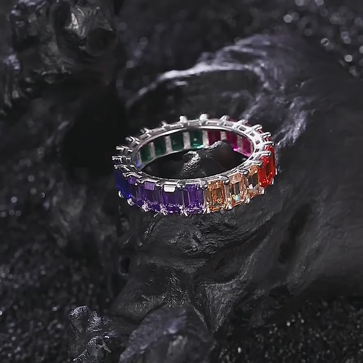 “Eternal Rainbow” Full Eternity Band in 18K Gold Plated 925 Sterling Silver