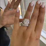 Stunning Three Stone Radiant Cut Sterling Silver Wedding Bridal Set