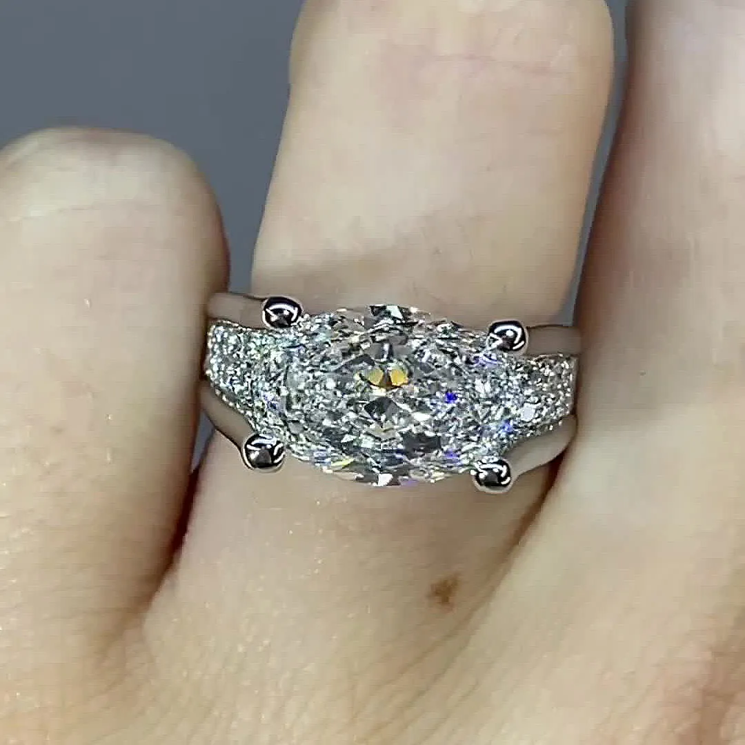 4.5ct Distinctive Inverted Tension-set Oval Cut Sterling Silver Moissanite Engagement Ring