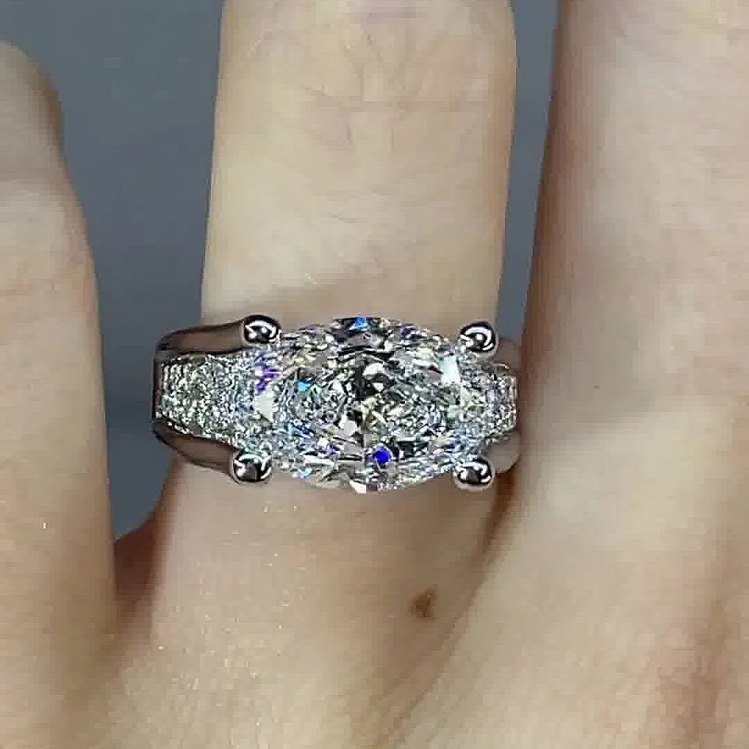 4.5ct Distinctive Inverted Tension-set Oval Cut Sterling Silver Moissanite Engagement Ring