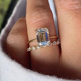 Luxurious Golden Tone Emerald Cut Sterling Silver Wedding Bridal Set