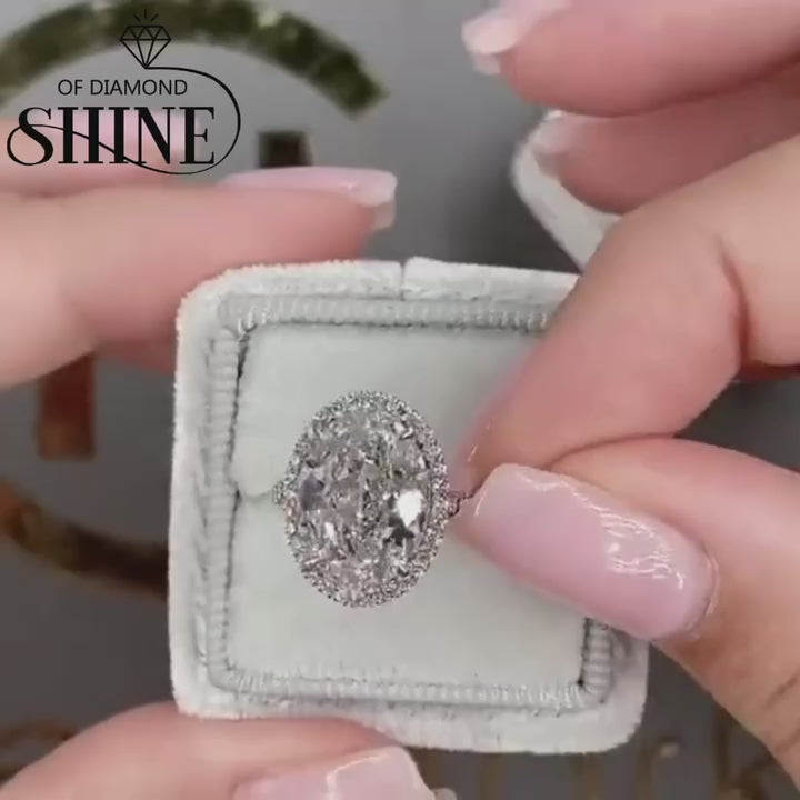 Oval Cut Halo Sterling Silver Engagement Ring