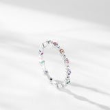 Simple Rainbow Round Cut Sterling Silver Band