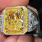 Fancy 7ct Radiant Cut Yellow Sapphire Halo Handmade Men's Ring