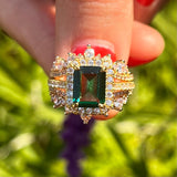 Vintage Green Emerald Cut Halo Insert Design 2 Pcs Bridal Sets