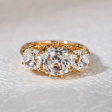 Vintage Three-Stone Cushion Cut Sterling Silver Textured Band Engagement Ring