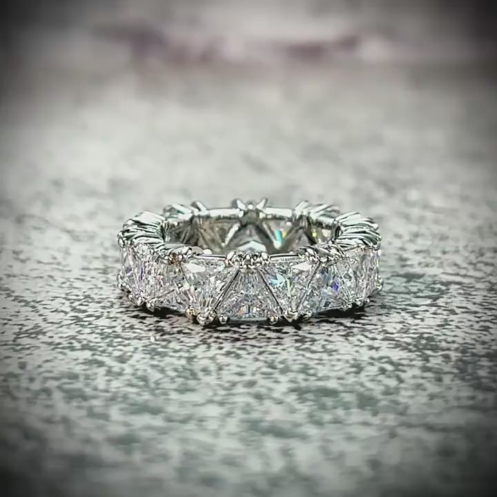 Full Eternity Triangle Gemstone Wedding Band in 925 Sterling Silver