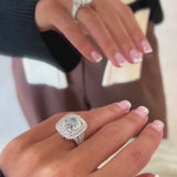 Stunning Double Halo Three Shank Cushion Cut Sterling Silver Engagement Ring