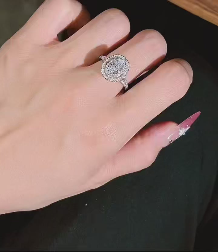 Classic Oval Double Halo Engagement Ring in Sterling Silver