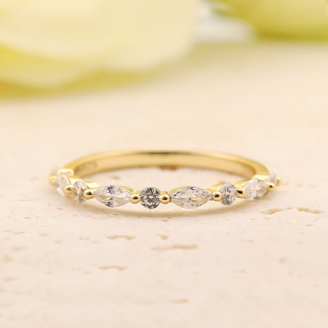 Noble Radiant Cut 3PC  Sterling Silver Wedding Bridal Set in Golden Tone