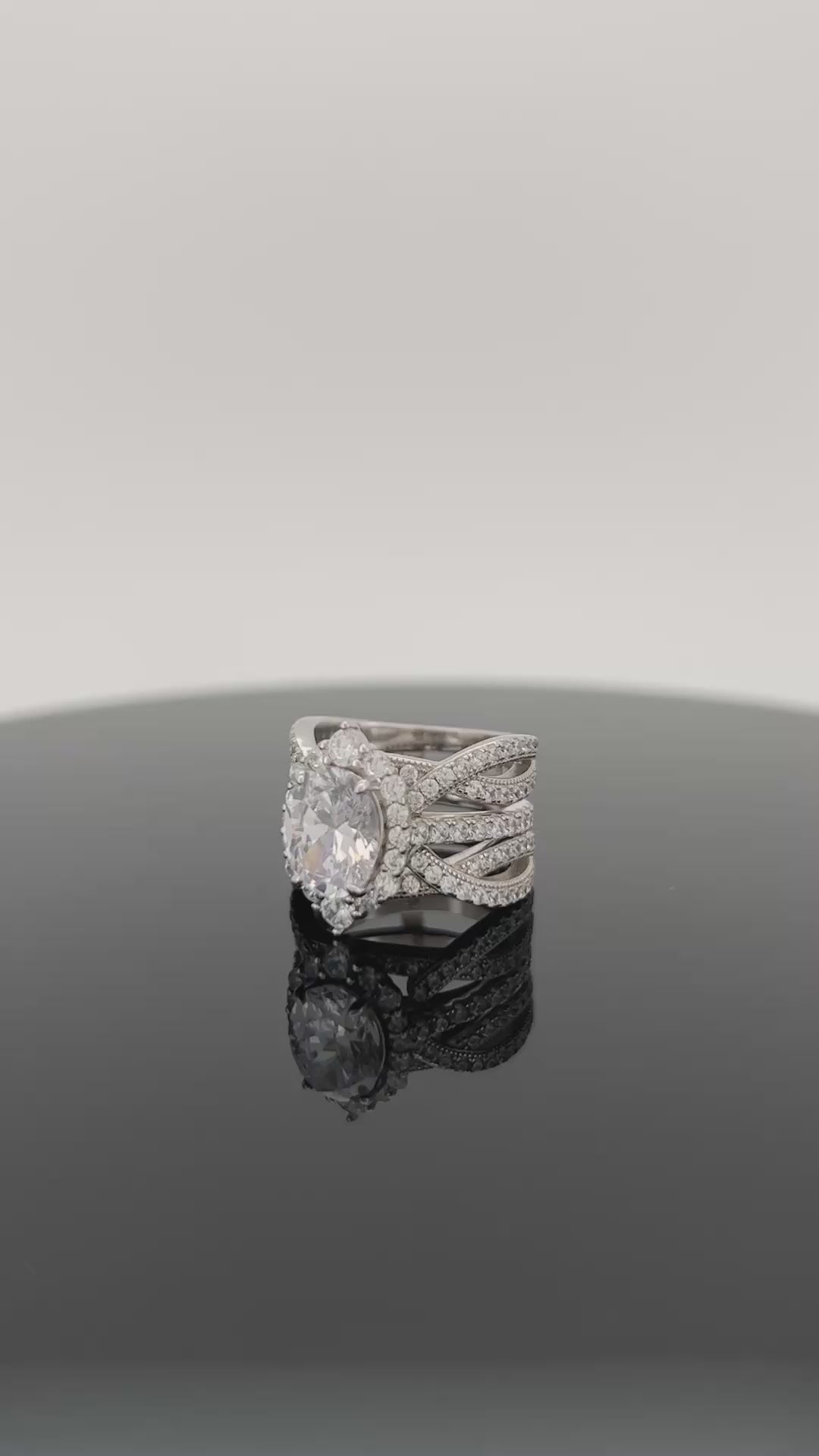 Oval Cut Halo Bridal Set Ring Insert In Sterling Silver
