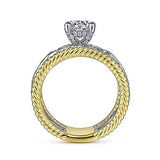 Two-tone Vintage Engraved Round Cut Engagement Ring