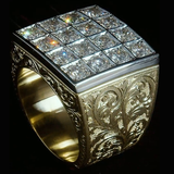Handmade Round Cut White Sapphire Vintage Vibe Two-Tone Men's Ring