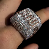 Handmade 10ctw Round Cut White Sapphire Pave Set Rose Gold Never Give Up Men's Ring