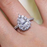 Stunning Pear Cut Halo Design Sterling Silver Engagement Ring