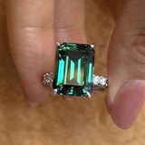 Vintage Emerald Green Moissanite Sterling Silver Ring