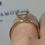 Two Tone Emerald Cut Sterling Silver Engagement Ring