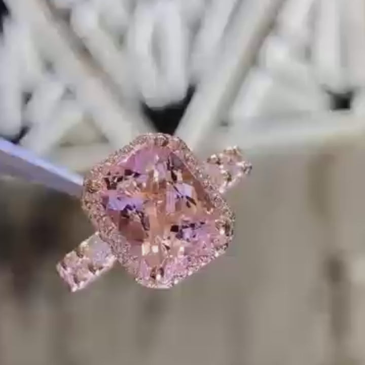 Stunning Pink Under Halo Sterling Silver Engagement Ring