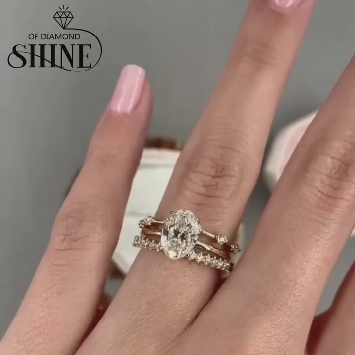 Oval Cut Stack 3pcs Wedding Bridal Set in Sterling Silver