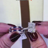 Vintage 2 PCS Blue Cushion Cut Sterling Silver Bridal Set