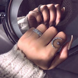 Crescent Moon & Star Adjustable Open Ring In Sterling Silver