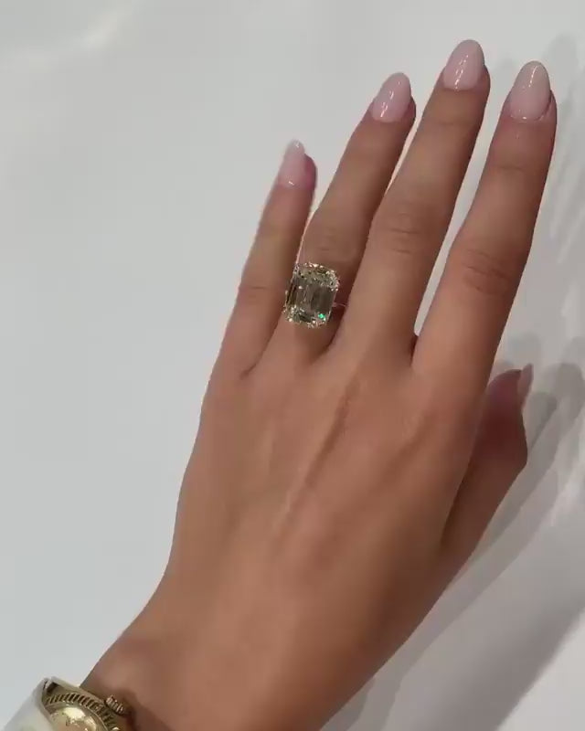 Luxurious Golden Emerald Cut Engagement Ring In Sterling Silver
