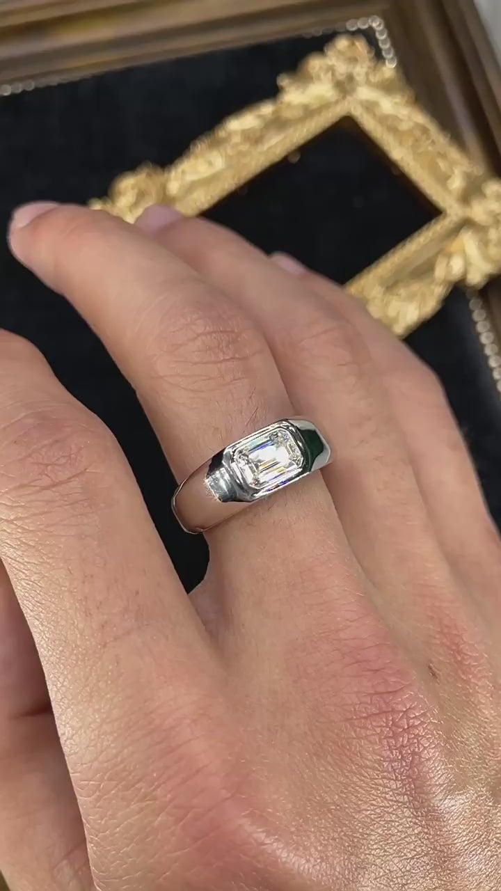 1.0CT Emerald Cut Moissanite Silver Men's Ring Band