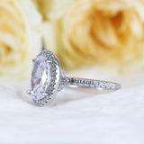 Stunning Oval Cut Halo Design Sterling Silver Engagement Ring