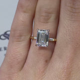 Two Tone Emerald Cut Sterling Silver Engagement Ring
