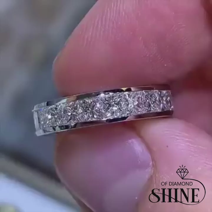 Classic Princess Cut Sterling Silver Wedding Band