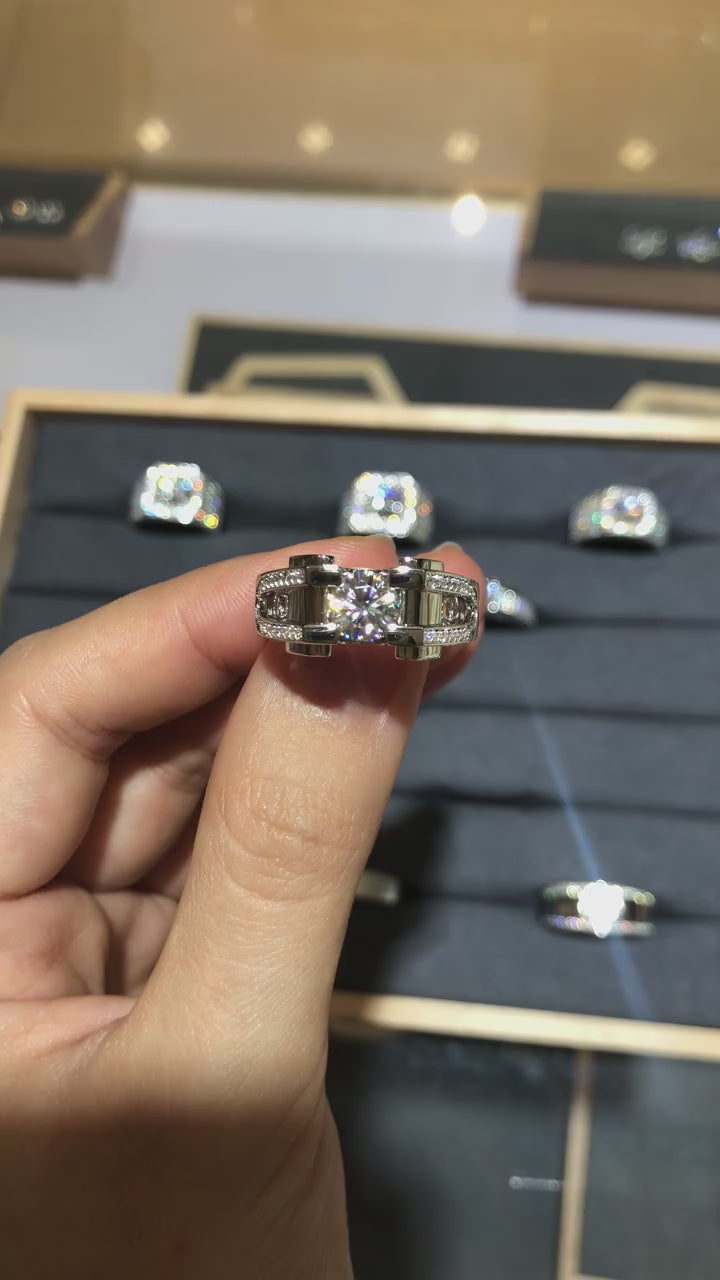 1.0ct &2.0ct Moissanite Engagement Men's Ring in Sterling Silver