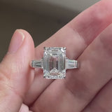 Classic Three Stone Emerald Cut Sterling Silver Engagement Ring