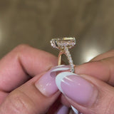 Radiant Cut Hidden Halo Engagement Ring With Half Paved Band