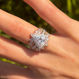 Two Tone Triangle Halo Sterling Silver Bridal Set With Insert Band